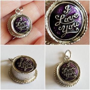 Vintage I love you cake charm Spencer Sterling Silver 925 purple enamel